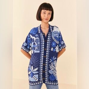NWT FARM Rio Blue Rio Tiles Lenzing Viscose Knit Shirt